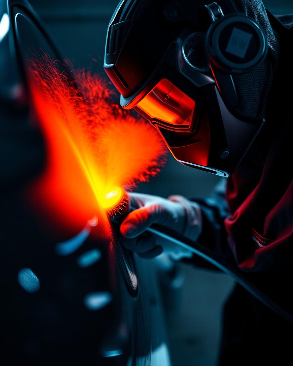 Technician spray painting a car panel